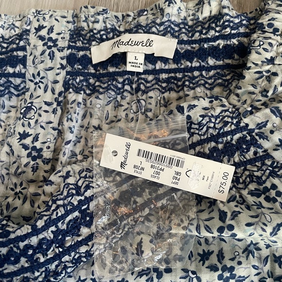 Madewell Jeanette Crop Top Florentine Floral Blue Size Large NWT Boho - Picture 9 of 15